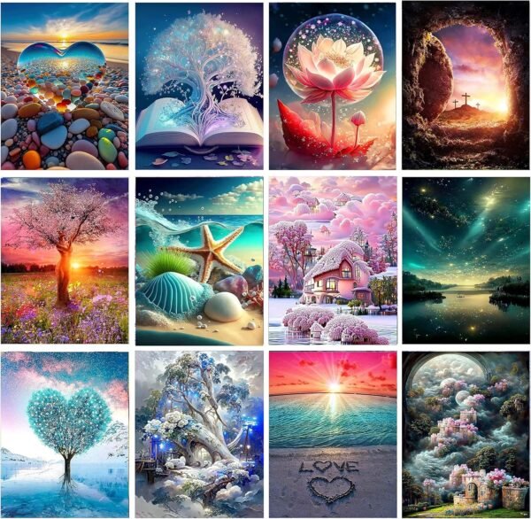 Clendo 12 Pack Diamond Painting Kits for Adults5D Landscape Diamond Art Kit for Beginners DIY Paint with Diamonds Round Full Drill Paintings Gem Art for Home Wall Decor Inch12X16  Arts Crafts  Sewing