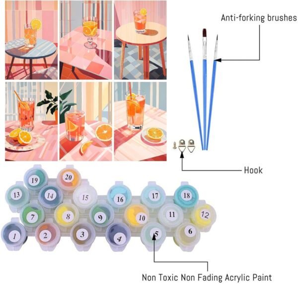 6 Pack Paint by Numbers Kit for Adults DIY Orange Juice Acrylic Paint by Number Kits On Canvas Without Frame Cocktail Adult Paint by Number Art and Craft for Home Wall Decor 78x118inch - Image 3
