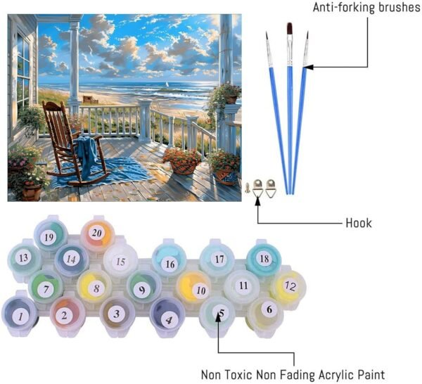 Landscape Paint by Numbers Kit for Adults Beginners Beach Adult Paint by Numbers on Canvas Acrylic Paint Crafts for Home Decor (16x20inch) - Image 3