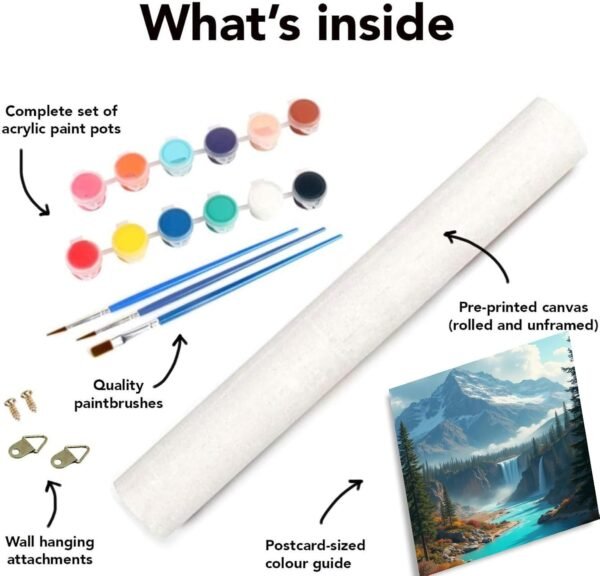 Paint by Numbers Kit for Adults Mountains Waterfall Adult Paint by Number Kits on Canvas for Beginners Oil Painting Set Craft Supplies with 3 Paintbrushes and Acrylic Paint 16x20 Inch - Image 2