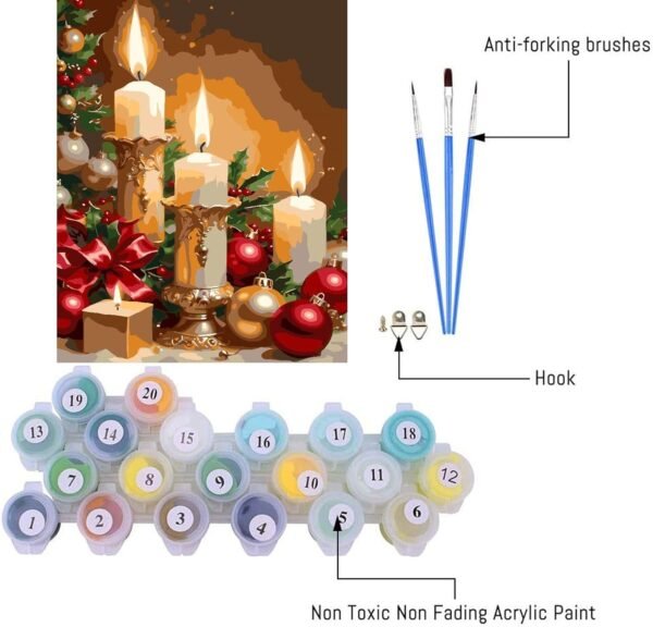 Christmas Paint by Numbers Kit for Adults- Candle Paint by Numbers for Adults Beginner Adult Paint by Number Kits on Canvas Arts and Crafts for Home Decor(16 x 20 Inch)