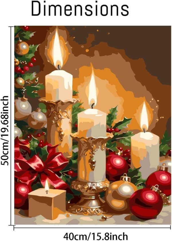 Christmas Paint by Numbers Kit for Adults- Candle Paint by Numbers for Adults Beginner Adult Paint by Number Kits on Canvas Arts and Crafts for Home Decor(16 x 20 Inch) - Image 2