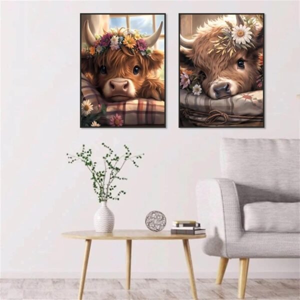 2 Pack Cow Diamond Art Kits for Adults - Cute Animals Diamond Painting Kits for Adults Beginner DIY 5D Full Drill Diamond Dots Gem Art Kits for Home Wall Decor 12x16inch - Image 2