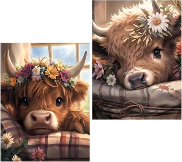 2 Pack Cow Diamond Art Kits for Adults - Cute Animals Diamond Painting Kits for Adults Beginner DIY 5D Full Drill Diamond Dots Gem Art Kits for Home Wall Decor 12x16inch - Image 4