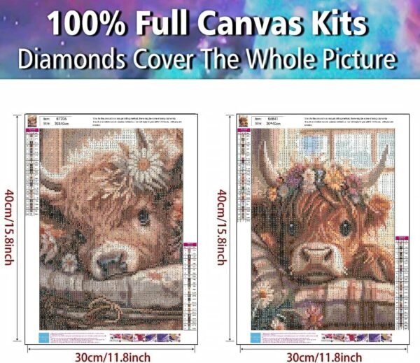 2 Pack Cow Diamond Art Kits for Adults - Cute Animals Diamond Painting Kits for Adults Beginner DIY 5D Full Drill Diamond Dots Gem Art Kits for Home Wall Decor 12x16inch - Image 5